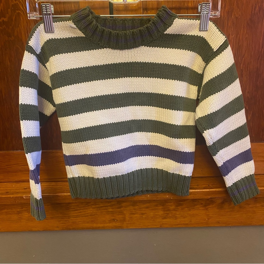 GAP Green and White Striped Crew Neck Sweater